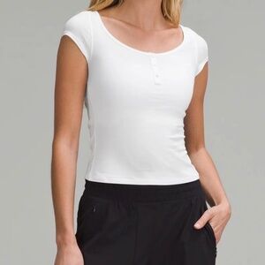 SOLD-Lululemon White Cap-Sleeve Henley T-shirt
